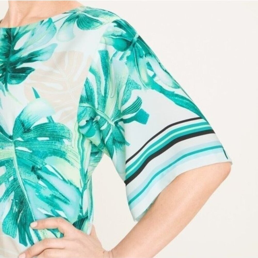 NWT Chico's Black Label Asymmetrical Palm-Print Kimono Dress - Picture 3 of 4